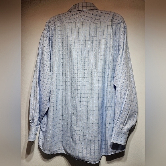 Coppley Men's Blue Check Pattern Button Down Point Collar Tailor Made Shirt - Picture 4 of 16
